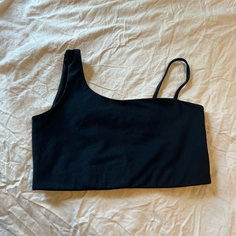 Girlfriend Collective Black One-Shoulder Sports Bra